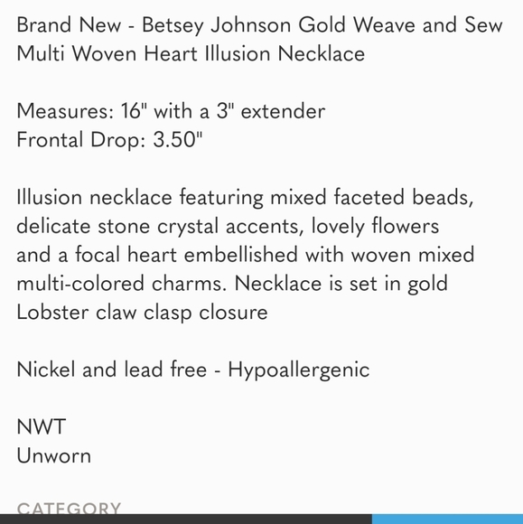 Betsey Johnson Weave and Sew Heart necklace. NWT - Picture 7 of 7